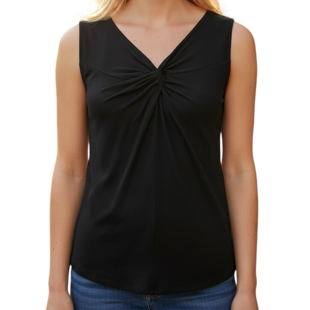 GAP Tank Top Shirt Black Size Small Knit Sleeveless Knot Tie Neck Line V-neck